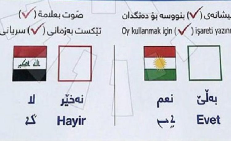 'Bağımsız Kürdistan' referandumu için 4 dilde oy pusulası