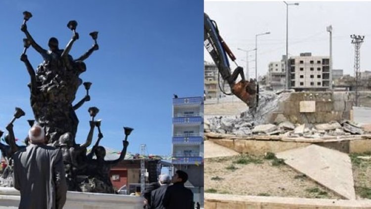 Nusaybin'de kayyım atanan belediye Newroz Anıtı’nı yıktı
