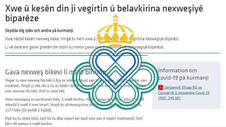 İsveç’ten Kürtçe coronavirüsten koruma rehberi