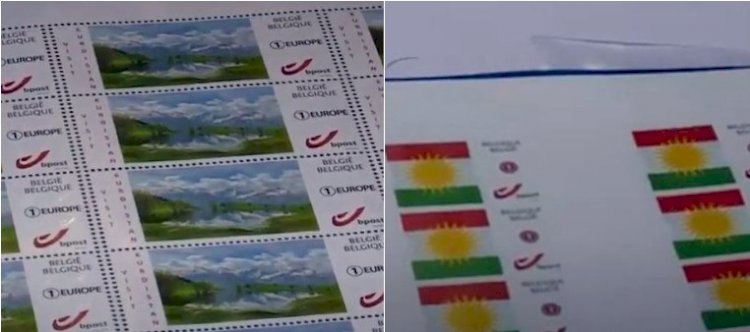 Kürdistan bayrağı ve doğası Belçika pullarında