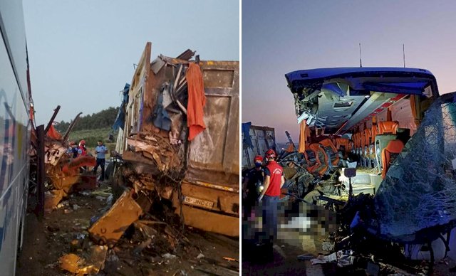 Yolcu otobüsü TIR'a çarptı: 9 ölü, 30 yaralı