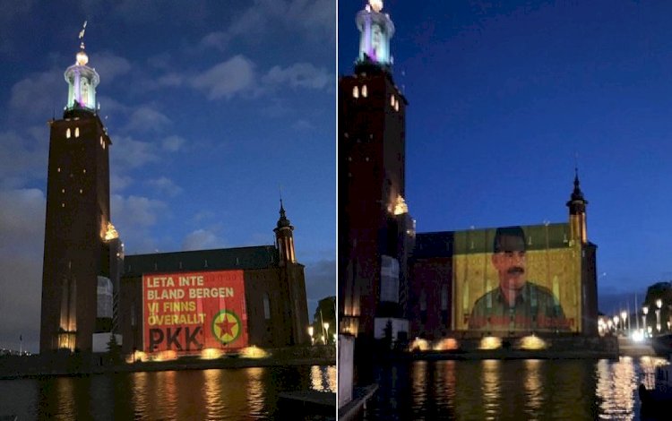 İsveç'te PKK sembolleri ve Öcalan fotoğrafı belediye binasına yansıtıldı