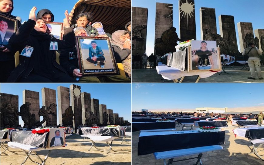 IŞİD'in katlettiği 41 Ezidi Kürdün naaşı Şengal'de yapılıyor