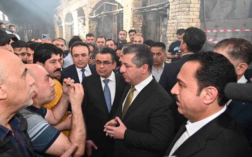 Başbakan Barzani yangının yaşandığı Erbil'deki Kayseri Çarşısı'nı ziyaret etti