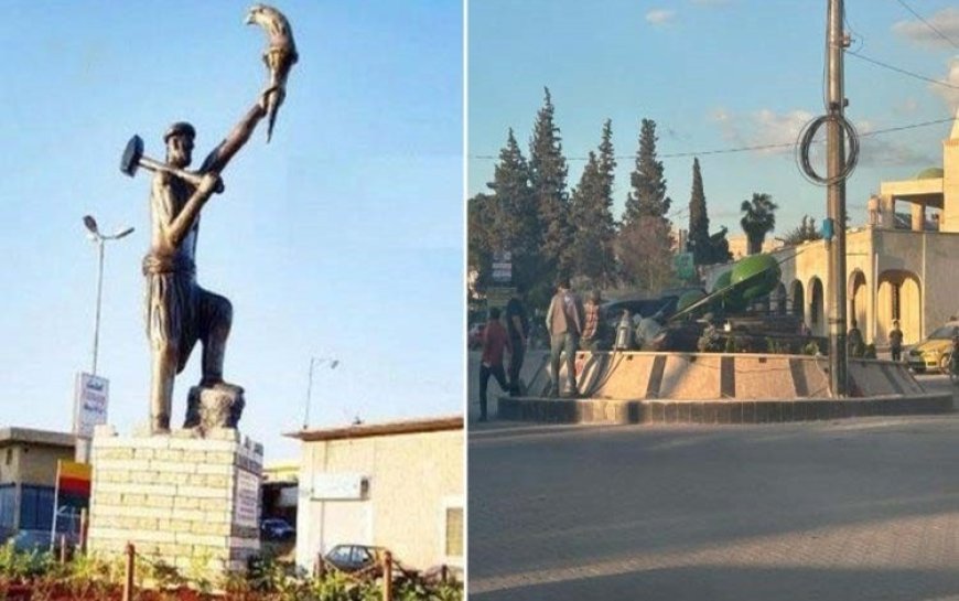 Efrin'indeki Demirci Kawa heykeli kaldırdı